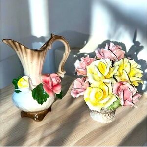 Capodimonte Ceramic Vase and Bouquet Set